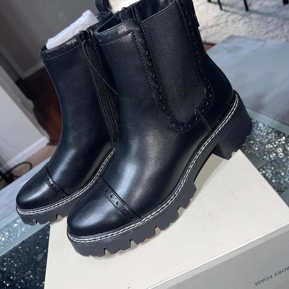 St. John's Bay Black Leather Lug Sole Ankle Boots